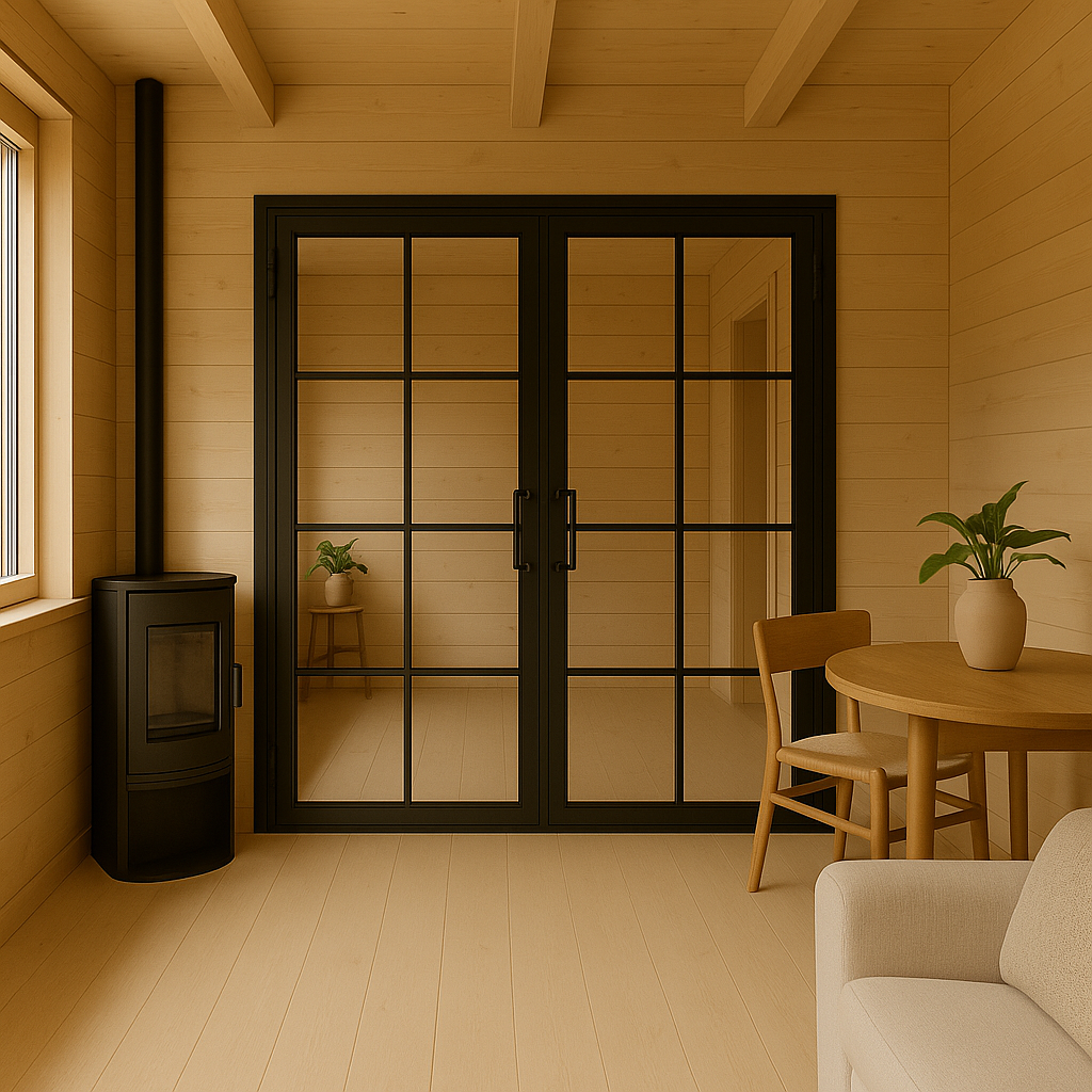 Scandinavian-light-wood-lofttuer-im-wohnzimmer | Manufakturx.de 🛠️ Industrielle Lofttür in heller, skandinavischer Wohnumgebung