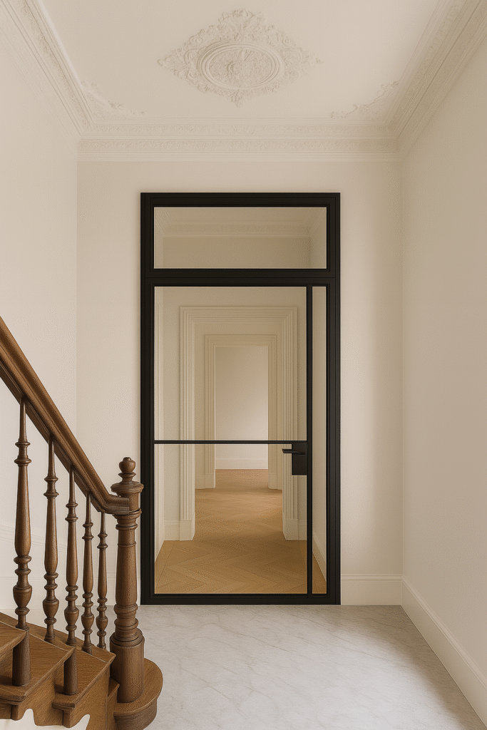 Altbau mit Stuckdecken-treppenhaus | Manufakturx.de 🛠️ Altbau mit Stuckdecken und Lofttür im treppenhaus